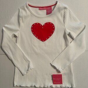 New with Tags Girls White Sweater with Red heart and pearls size 4